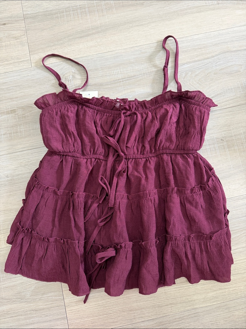 Women’s Burgundy Ruffle Tiered Camisole with Adjustable Straps